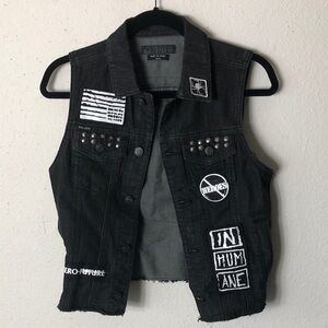 KILL CITY DEFUNCT SPIKE BIKER ROCKER GOTHIC PUNK JACKET VEST Black Denim M
